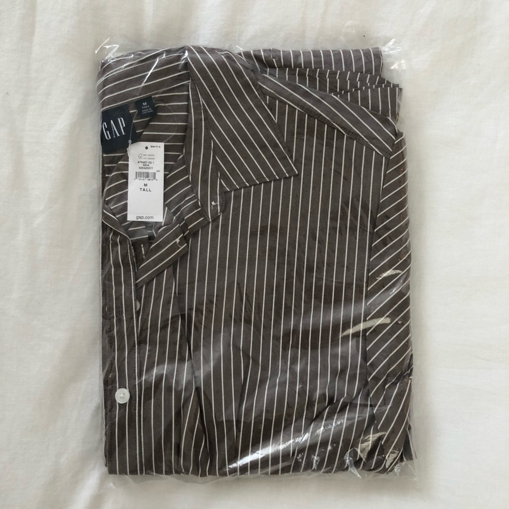 Gap Poplin Cinched Midi Shirtdress - Brown Stripe - Size M Tall - Picture 6 of 6